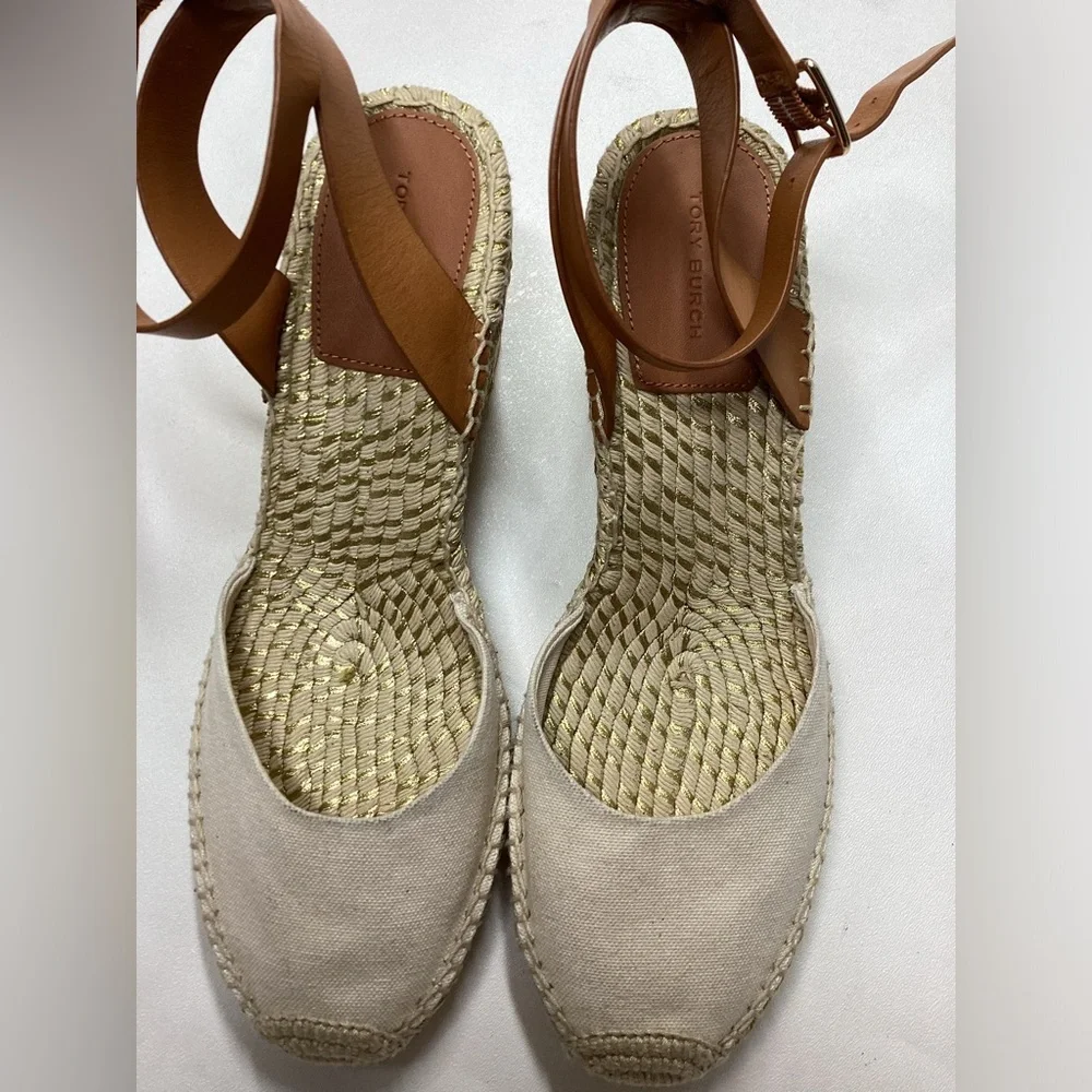 Tory Burch Espardille Beige Wedge Sandal Women's Size 10
